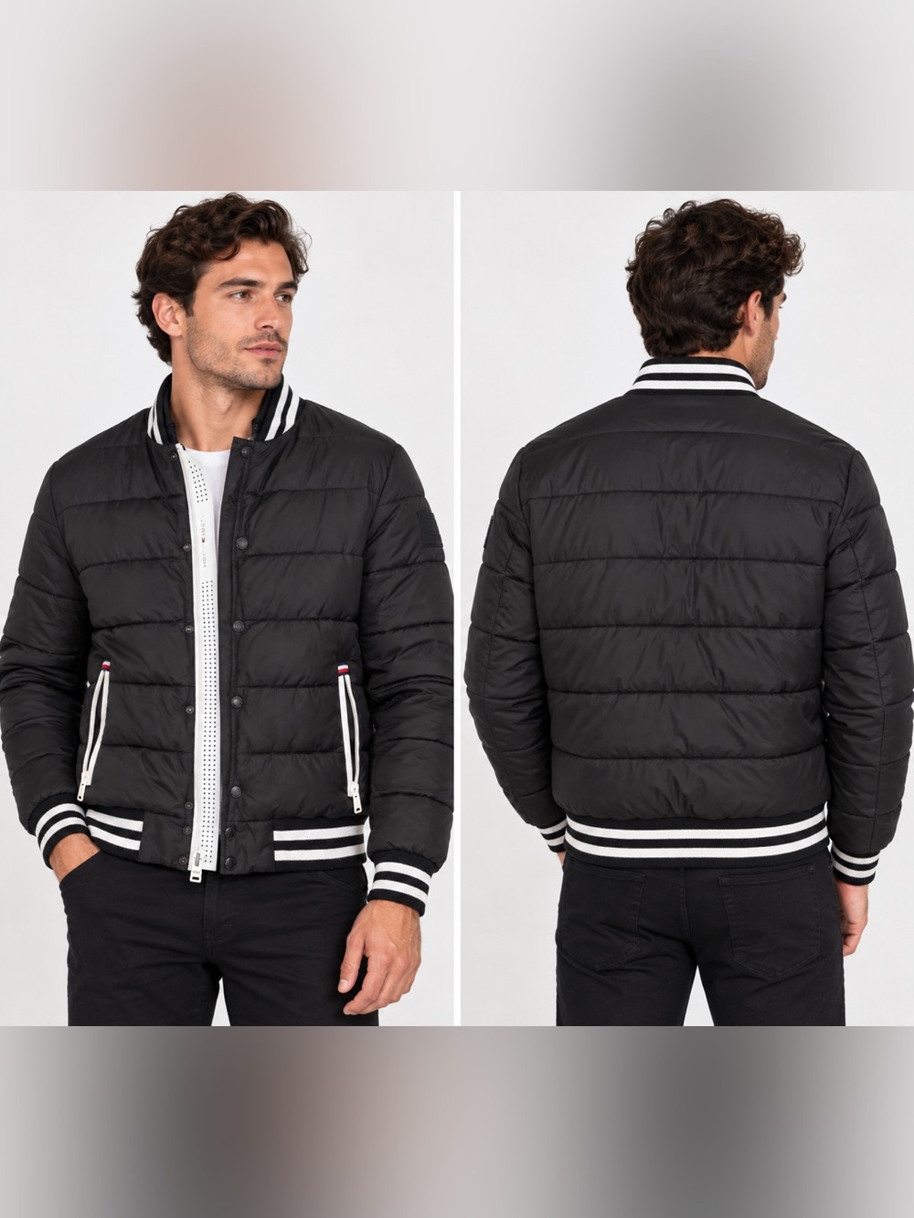 Tommy Hilfiger Men’s S Black Puffer Bomber Jacket Water Wind Resistant